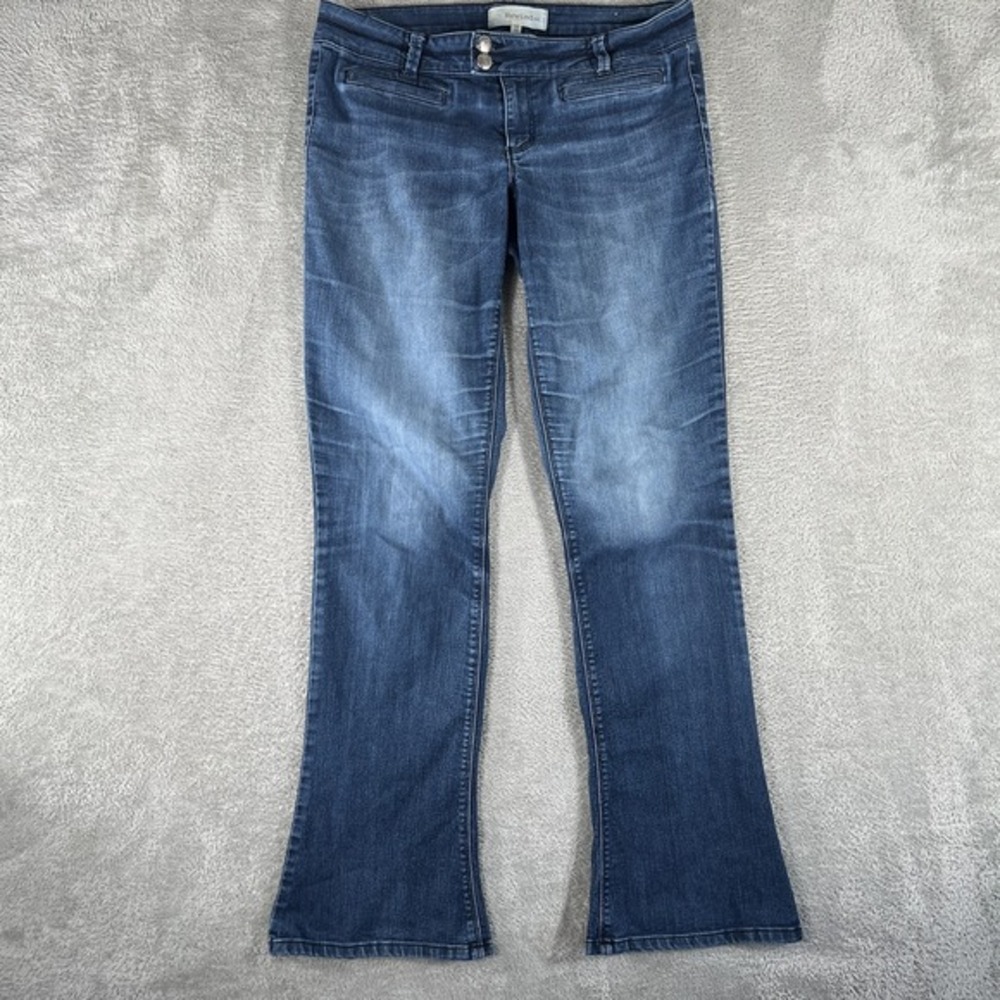Rewind Jeans Womens 11 Blue‎ Flare Stretch Denim Bootcut Double Button High Rise